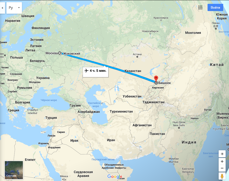Москва Бишкек время полета